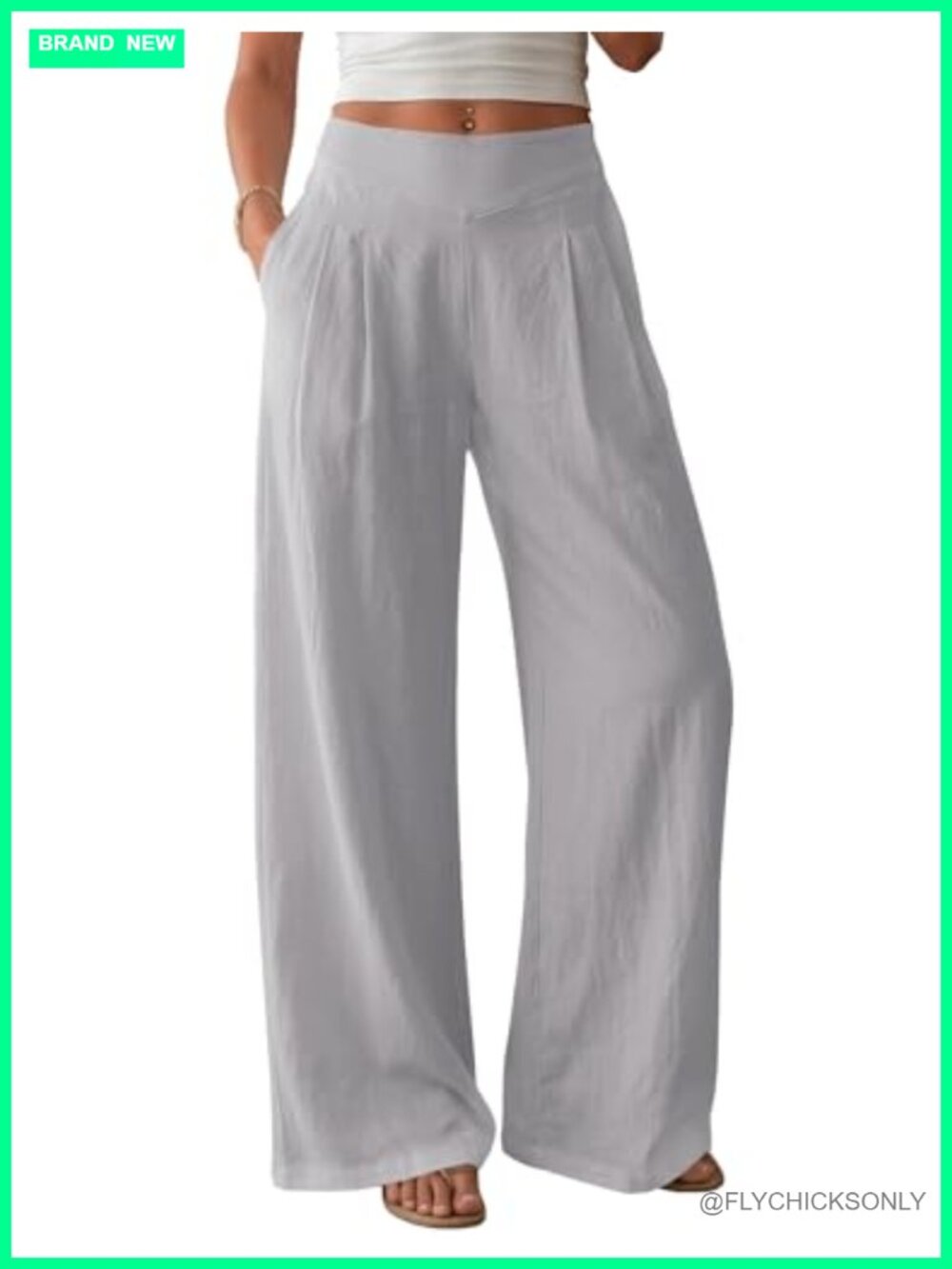 Women Wide Leg Linen Pants Elastic Waist Summer Lounge Travel Palazzo